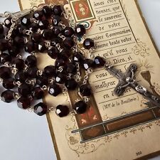Vintage Rosary Art Deco Style Italy 800 Silver and Garnets Punches Title... picture