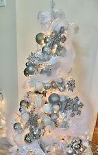 4ft decorated christmas tree fully decorated white Silver Ornaments Lights picture