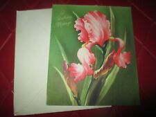 NEW UNUSED Vintage A BIRTHDAY MESSAGE IRIS Card & Envelope - 1950's -#24 picture