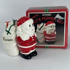 Santa w Sack Bag of Packages Salt Pepper Shakers Christmas Ceramic Set VTG picture