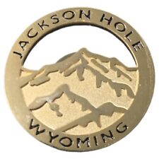 Vintage Jackson Hole Wyoming Mountains Gold Tone Travel Souvenir Pin picture