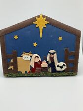 VINTAGE 2004 CHRISTMAS NATIVITY 7pc POLYMER CLAY FIGURES in FELT BOX for MANGER picture
