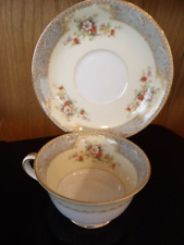 VTG Teacup & Saucer Made in Occupied Japan Noritaki Blue Scroll Floral Bouquet picture