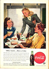 1947 Coca Cola Print Ad Ladies Office Lunch Drinking Coke Vintage picture