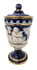 Vintage Norleans Italy Cobalt Blue White Gold Trim Cherub URN Container Canister picture