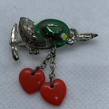 Vintage Stamped German Berchtesgaden Silver Tone Pin Brooch Green Hat Hearts picture