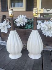 Vintage MCM 1960s White Ceramic w/ Wooden Neck Table Lamps (2) picture