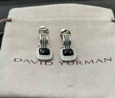 David Yurman Sterling Silver 7mm Albion Drop Earrings Black Onyx w/ Diamonds picture