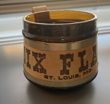Vintage Six Flags St Louis Missouri Small Amber Brown Glass Wood Trim Gold Mug picture