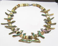 BIG OLD RARE 1930s Zuni Pueblo Abalone Birds & Heishi 925 Pendant Necklace 18