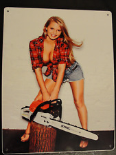 STIHL Chainsaw Tin Sign / Man Cave / Garage / Sexy Woman Model picture