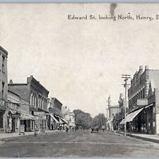 c1910s Henry, ILL Edward Street View North Downtown Signs Main St. Roadside A195 picture