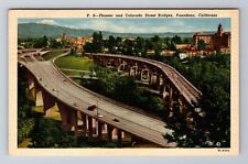 Pasadena CA-California Pioneer & Colorado Street Bridges, Vintage c1957 Postcard picture
