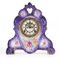 WORKING Antique Purple Ansonia Royal Bonn Porcelain Cased Mantle Clock picture