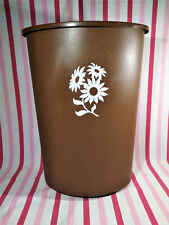 1970's MOD Festival Brand Brown & White Flower Power Plastic Kitchen Trash Can picture