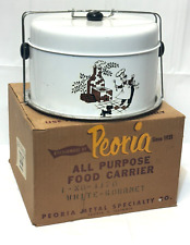 Vintage 4 Piece Kitchenware Peoria Gourmet Metal Cake Pie Food Carrier + Cover picture