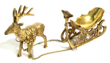 Reindeer and Santa Sleigh Solid Brass Christmas Vintage Gato Made in India picture