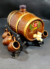 VINTAGE CERAMIC WHISKEY BARREL DECANTER WITH 6 SHOT GLASS MUGS MADE IN JAPAN picture