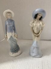 Vintage 1900’s Edwardian style porcelain Ladies set/2 w/ hats bustle ruffles  picture