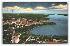 Postcard Linen FL 1949 City Aerial View Ocean Bridge West Palm Beach Florida picture