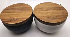 White And Black Marble Salt&Pepper Jars With Wooden Lid 3