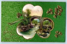 St. Patrick's Day Postcard Greetings Shamrock Winsch Back Silk Embossed c1910's picture