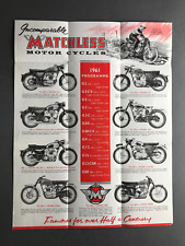 Vintage 1961 MATCHLESS  Motorcycles Range Sales Brochure / Poster/ Price List picture