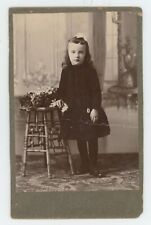 Antique Circa 1880s Cabinet Card Beautiful Young Girl in Black Dress Standing picture