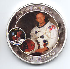 Neil Armstrong Apollo Moon Landing Silver Coin 50th Anniversary Space Race Old picture