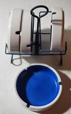 Set of 4 Vintage 4 Inch  3 Seats White Ashtrays Blue Interior With Carrier  picture
