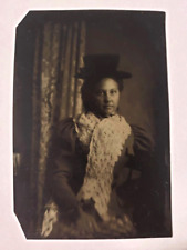 Antique Tintype Photo Pretty African-American Black Woman Hat/Crochet Lace Scarf picture