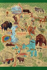 Yellowstone National Park Wyoming, Old Faithful, Bear, Bison etc. - Map Postcard picture