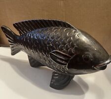Large Ceramic Pottery Fish W/Craved &Sculptured Scales&Fins-Copper Metallic Look picture