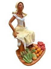 Jamaican sculpture creole woman selling fruit hand made glazed red clay signed picture