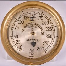 Antique Brass STEAM GAUGE Double Spring Babcock /Wilcox  Ashcroft New York 14.5” picture