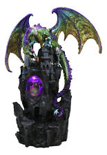 Large Rainbow Dragon On Castle Statue With Wyrmling In Egg LED Light Glass Ball picture