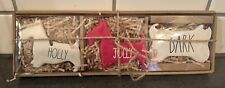 New Rae Dunn Set Of 3 Dog Bone Red White Ornaments In Box Holly Jolly Bark picture