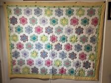 Vintage 1930-1940s Cotton Feedsack Quilt Grandmother's Flower Garden 85x69 in picture