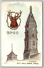 B.P.O.E. Elks Club City Hall Tower Embossed Artist Signed Postcard C1907 G19 picture