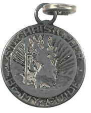 Vintage Catholic St Christopher Worn Silver Tone Religious Medal picture