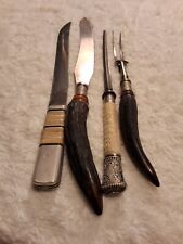 Vintage Meriden Cutlery Co. 4 Piece Carving Set with Stag Horn Handles Lot picture