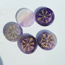 5pcs Natural Amethyst Crystal Carved Viking Rune Vegvisir Compass Healing picture