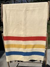 Vintage Orr Felt & Blanket Co. Cream With Blue Yellow & Red Stripes Wool Beauty picture