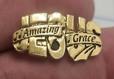 VTG Lapel Pinback Hat Pin Gold Tone Jesus Amazing Grace Religious Pin picture