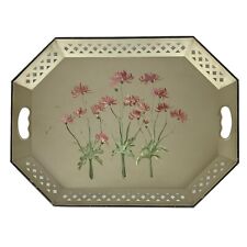 Nashco Hand Painted Metal Toleware Handled Serving Tray Pink Spider Lilies picture