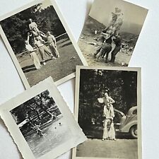 Vintage B&W Snapshot Photograph Lot Collection Of 4 Men Stacked Cheer Acrobatics picture