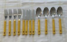 ABERT INOX Flatware Yellow Pierced Handle Vintage MCM Stainless picture