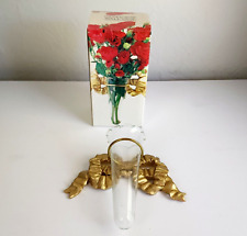Vintage Two's Company Brass Bow & Glass Bud Vase Wall Mounted Hanging Pocket picture
