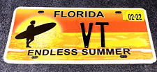 AWESOME Florida ENDLESS SUMMER license plate two digit VT Vermont Snowbird tag? picture