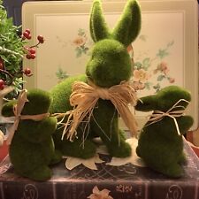 (3) Mossy~Green Rabbits w/Raffia Bows~(1) Larger (2) Smaller~Brand New~FREE SHIP picture